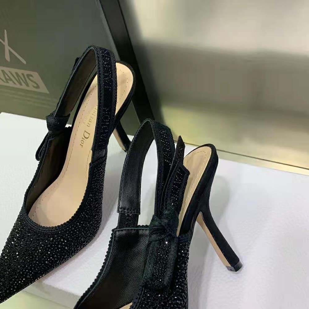 GIÀY Dior Women J’Adior Slingback Pump Black Cotton Embroidered with Strass