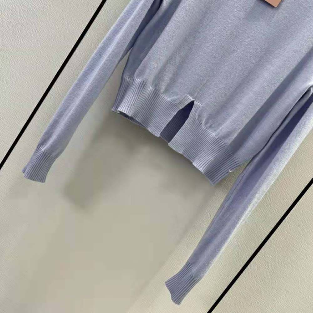 ÁO Miu Miu Women Cashmere Crew-Neck Sweater-Blue