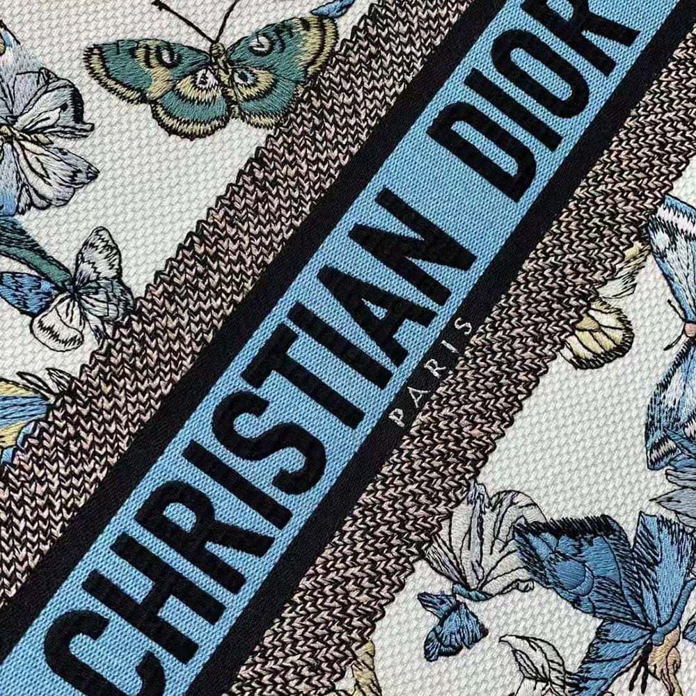 TÚI Dior Women Large Dior Book Tote White and Pastel Midnight Blue Toile de Jouy Mexico Embroidery