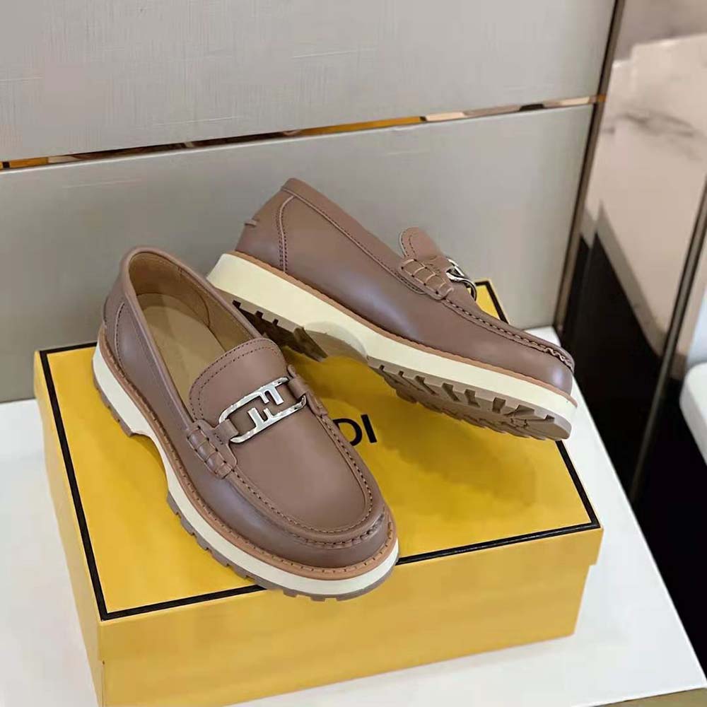 GIÀY Fendi O’Lock Loafers Brown Leather