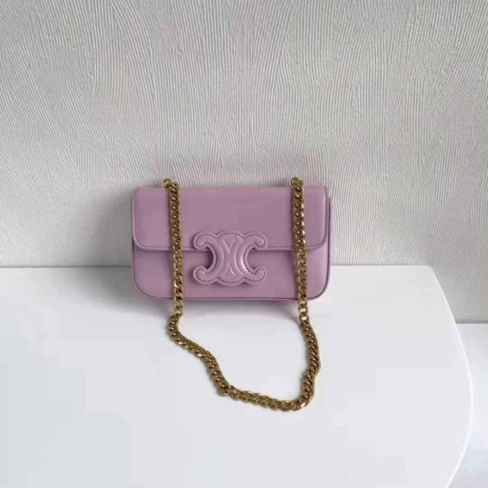 TÚI Celine Women Chain Shoulder Bag Cuir Triomphe in Shiny Calfskin-Pink