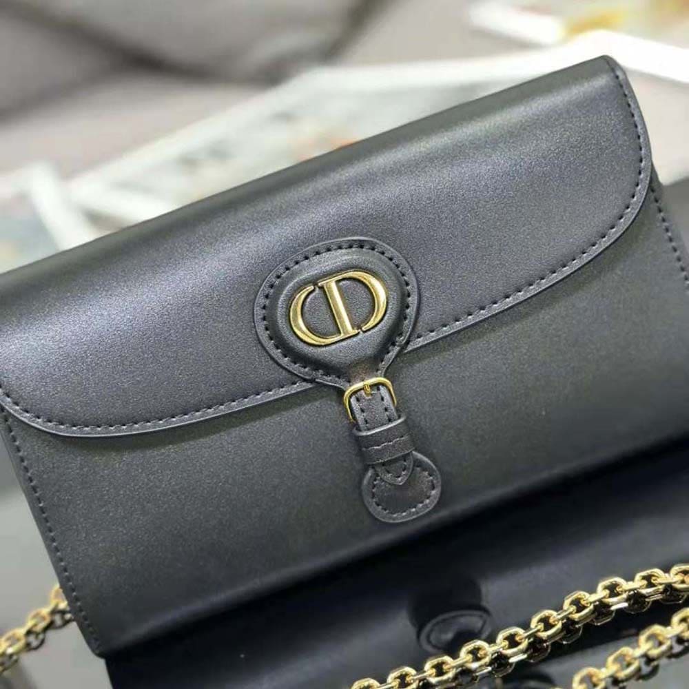 TÚI Dior Women Bobby East-west Pouch with Chain Black Smooth Calfskin