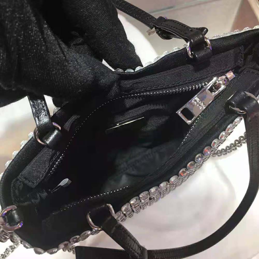 TÚI Prada Women Satin Handbag with Crystals-Black