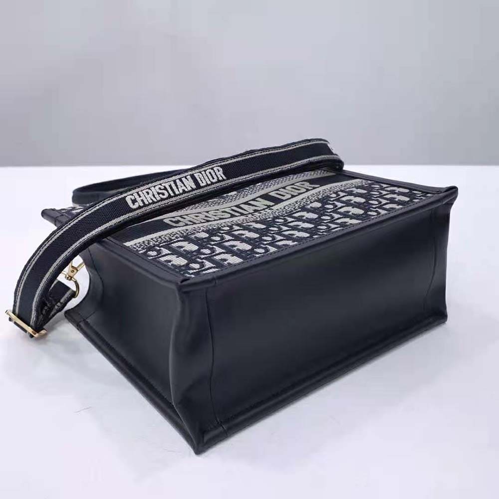 Túi Dior Women Small Dior Book Tote Blue Dior Oblique Embroidery and Calfskin