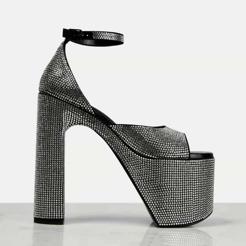 GIÀY Balenciaga Women Camden 160mm Sandal with Rhinestones in Black