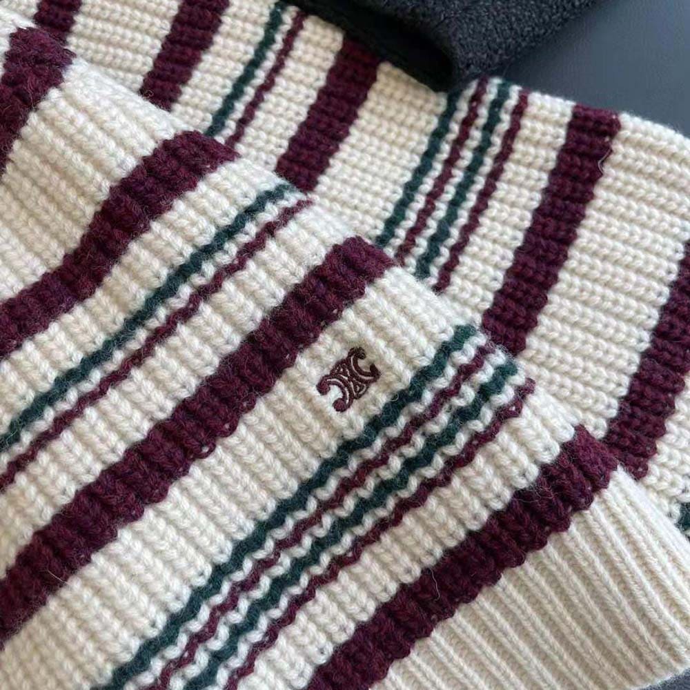 ÁO Celine Men Crew Neck Sweater in Striped Ribbed Wool