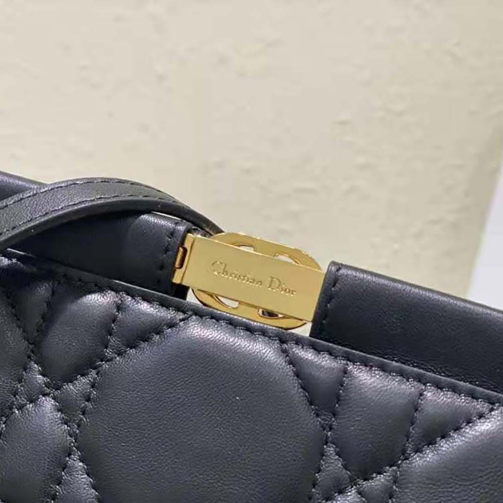 TÚI Dior Women Dior Caro Colle Noire Clutch with Chain Black Cannage Lambskin