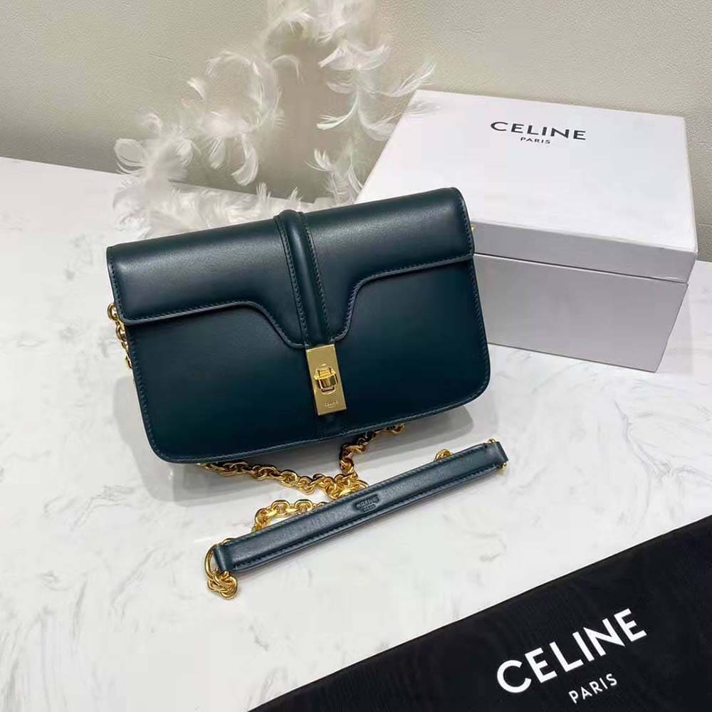 TÚI Celine Women Chain Bag 16 in Satinated Calfskin-Green