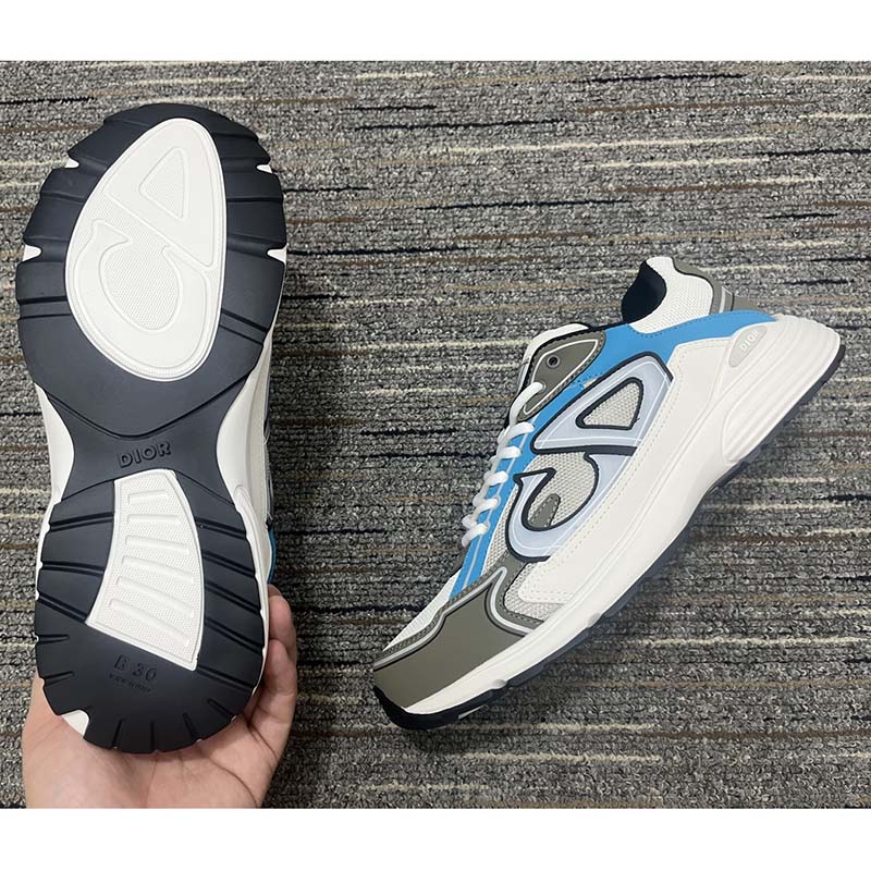 GIÀY DIOR Unisex CD Shoes B30 Low-Top Sneaker Light Blue Mesh Gray Blue Technical Fabric