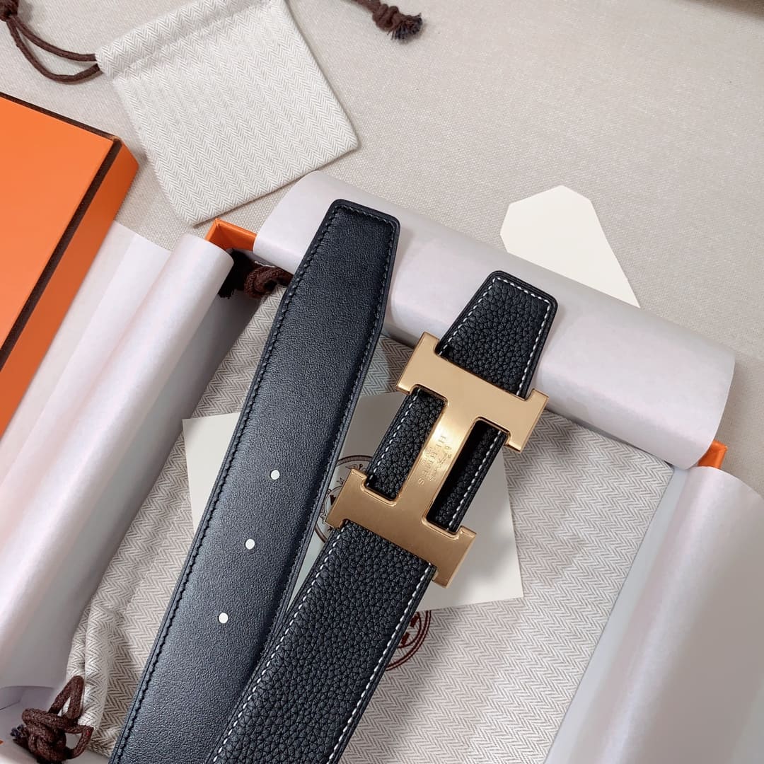 DÂY LƯNG HERMES H Togo leather hai mặt khóa vàng