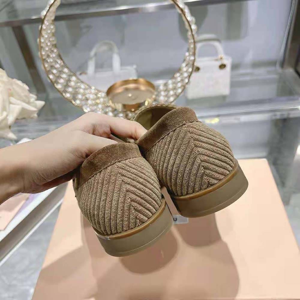 GIÀY Miu Miu Women Corduroy Loafers with Screen-printed Logo