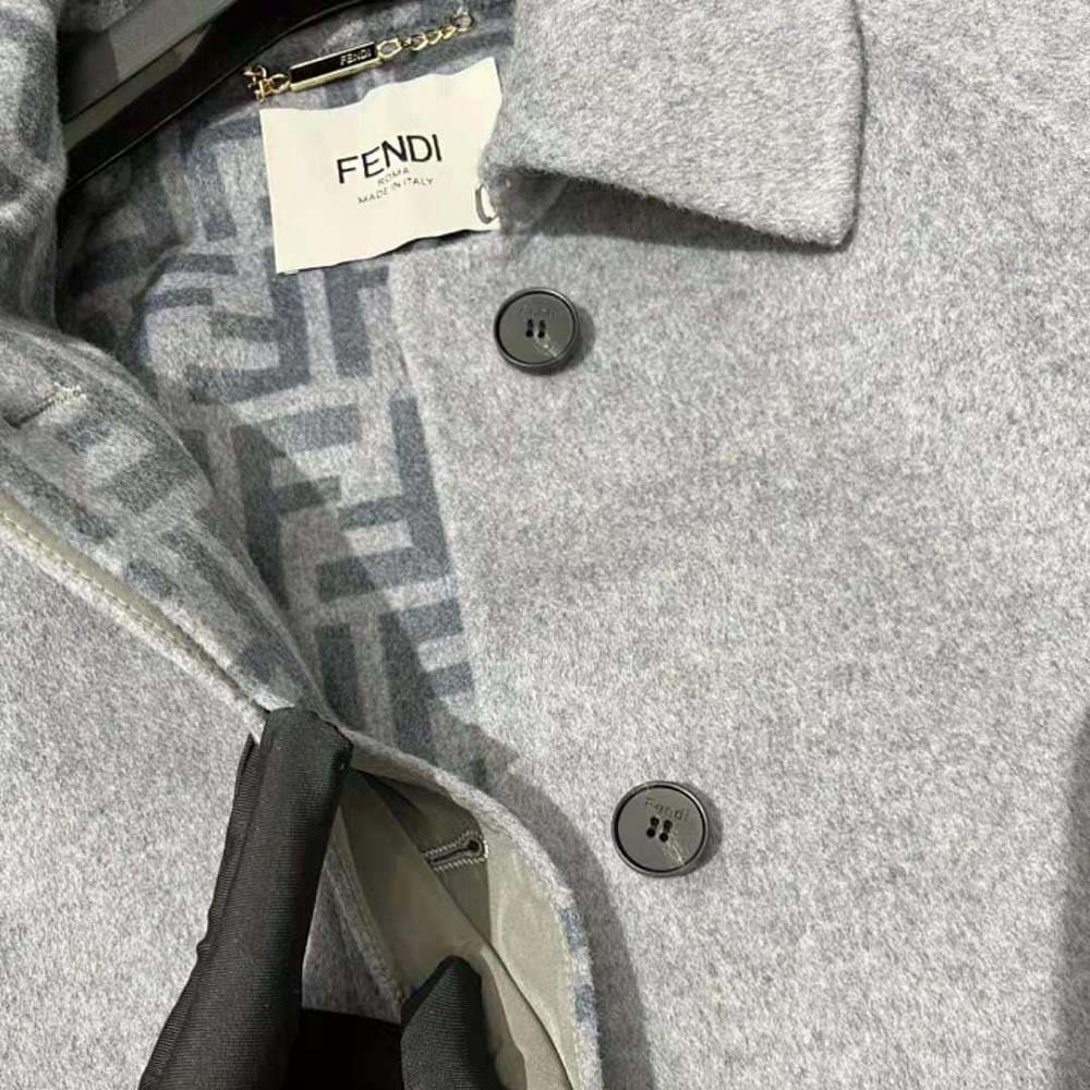 ÁO Fendi Women Coat Gray Wool Overcoat