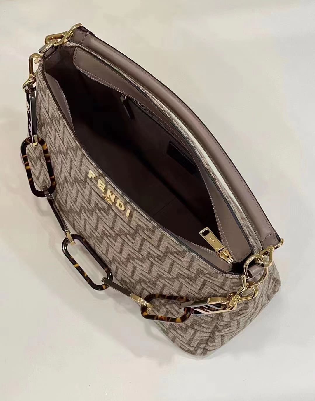 TÚI FENDI Women O’Lock Zip Dark Grey Tapestry Fabric Bag