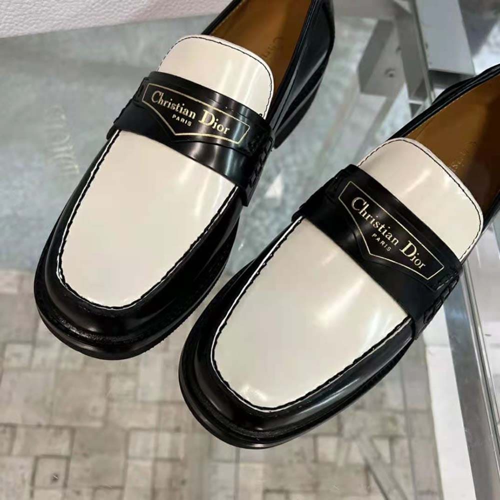 GIÀY Dior Women Boy Loafer Black and White Brushed Calfskin