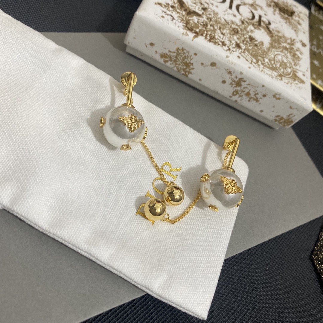 Bông tai Dior Earrings Bee Gold-Finish Gold Metal and Resin Pear Crystals