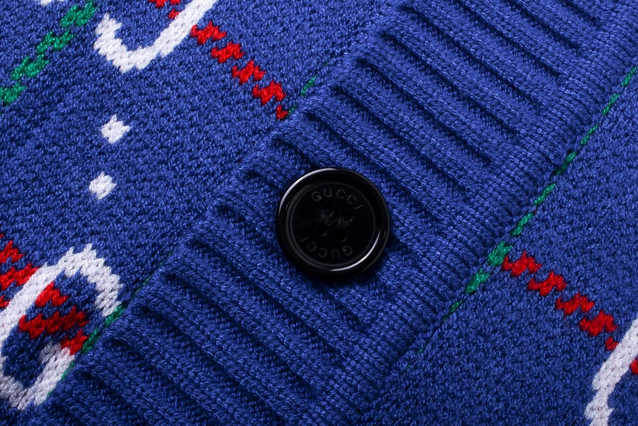 ÁO GUCCI Sweater Blue and Red Stretch Cashmere