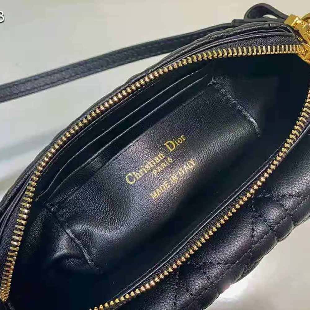 TÚI Dior Women Caro Pouch with Chain Black Supple Cannage Calfskin