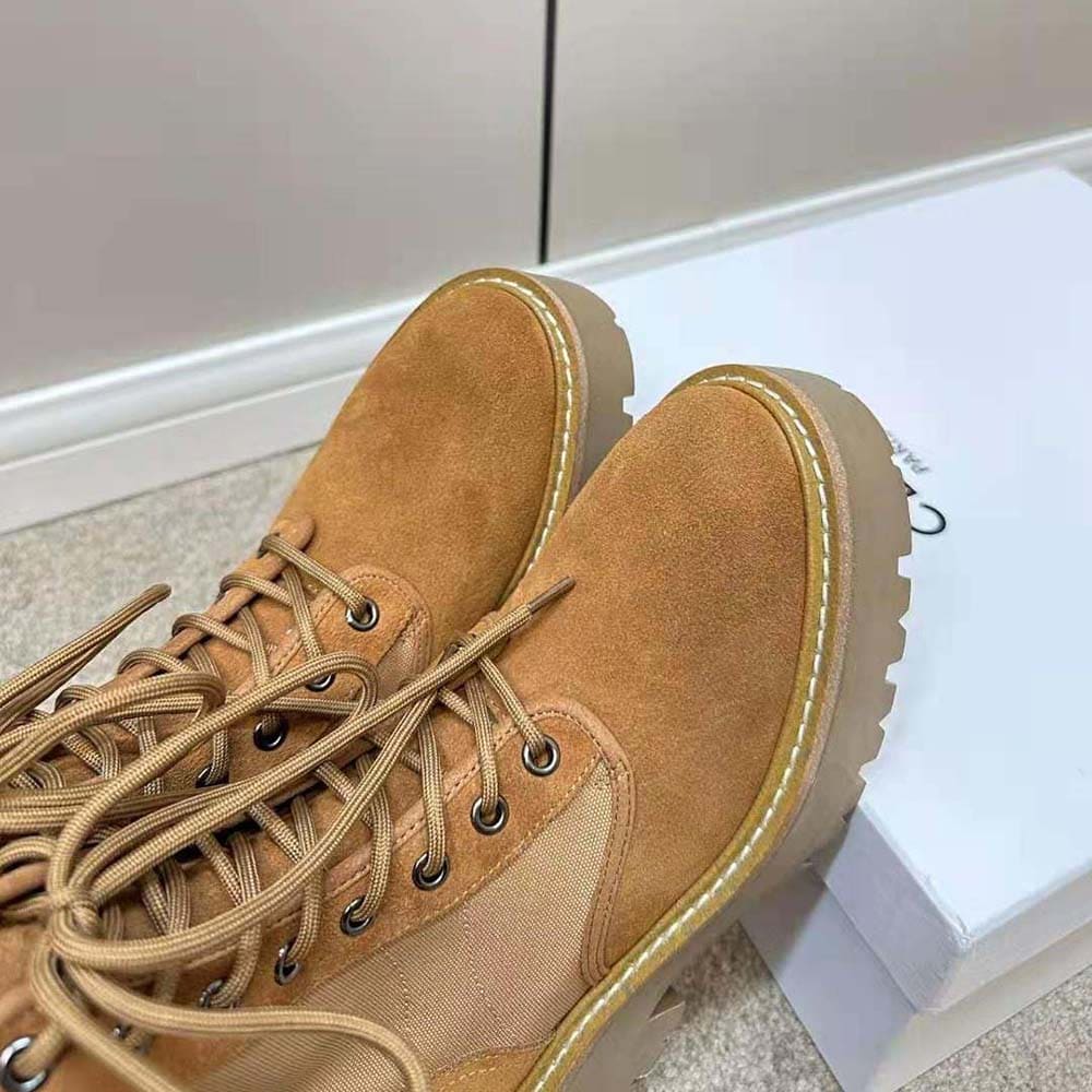 GIÀY Celine Women Bulky Lace-up Boot with Triomphe in Nylon & Suede Calfskin