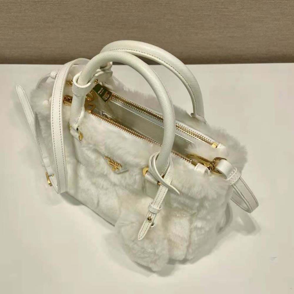 TÚI Prada Women Prada Galleria Shearling Mini-Bag-White