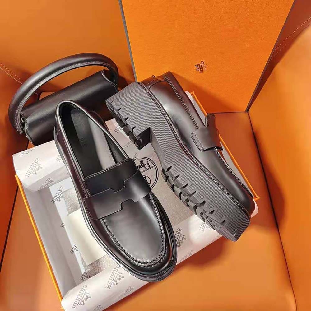 GIÀY Hermes Women Hitch Loafer in Glazed Calfskin-Black
