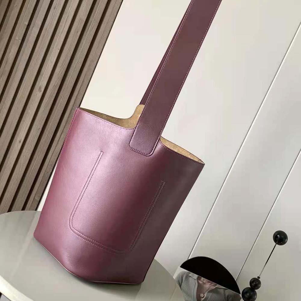 TÚI LOEWE Unisex Mini Pebble Bucket Bag in Mellow Calfskin-Maroon