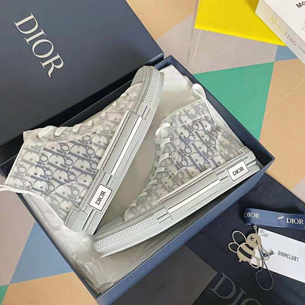GIÀY DIOR B23 High-Top Sneaker White and Navy Blue Dior Oblique Canvas