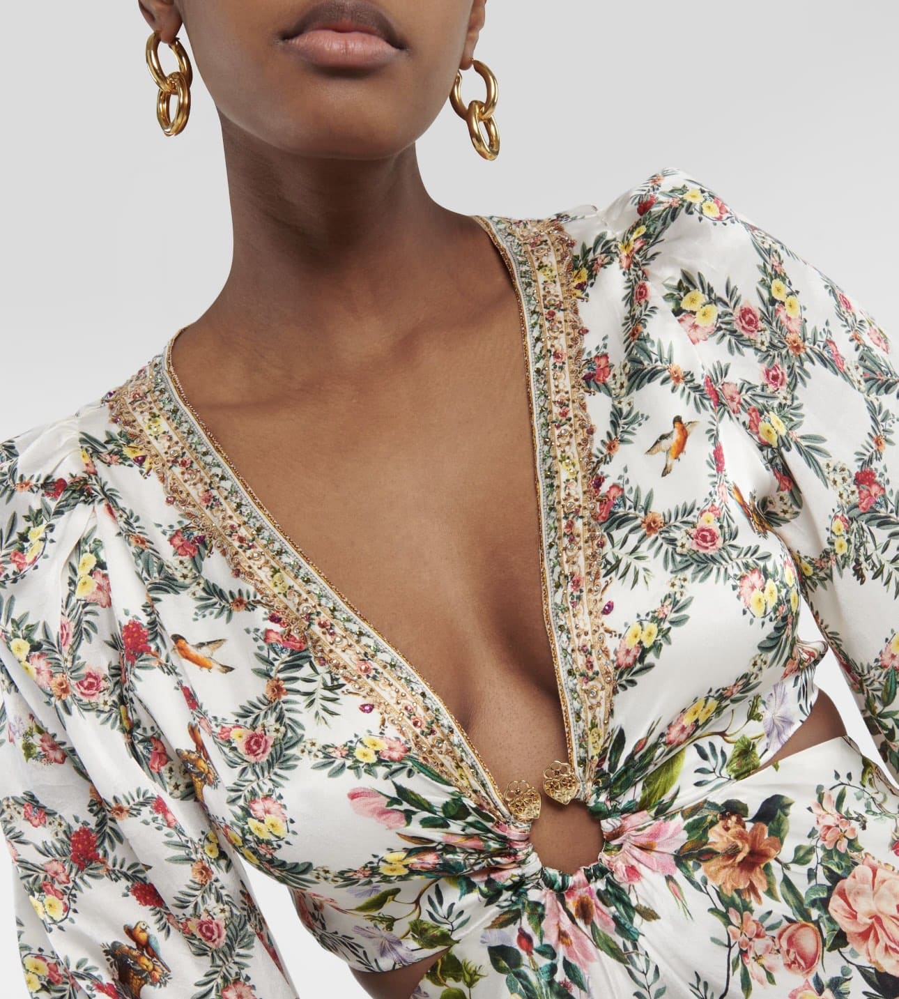 VÁY CAMILLA Silk Flower Cardigan Embellished V-Neck Maxi Dress High Classy Dài Tay