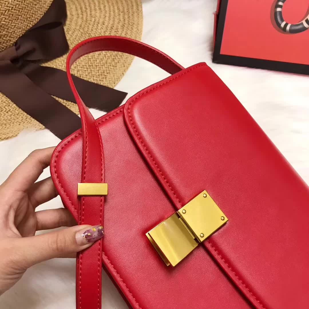 TÚI Celine Medium Classic Bag in Box Calfskin Leather-Red