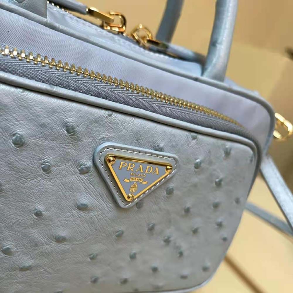 TÚI Prada Women Re-Nylon and Ostrich Leather Two-handle Bag da đà điểu
