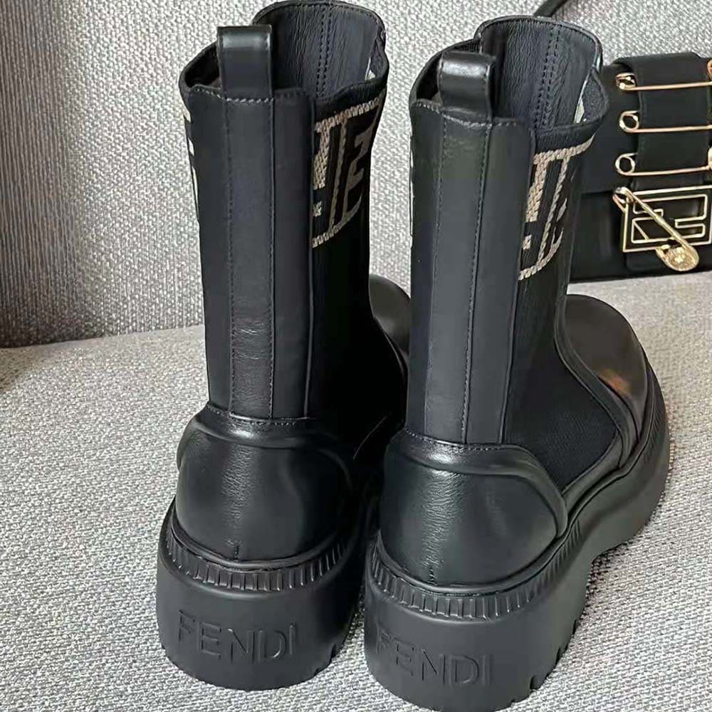 GIÀY Fendi Women Domino Black Leather Biker Boots