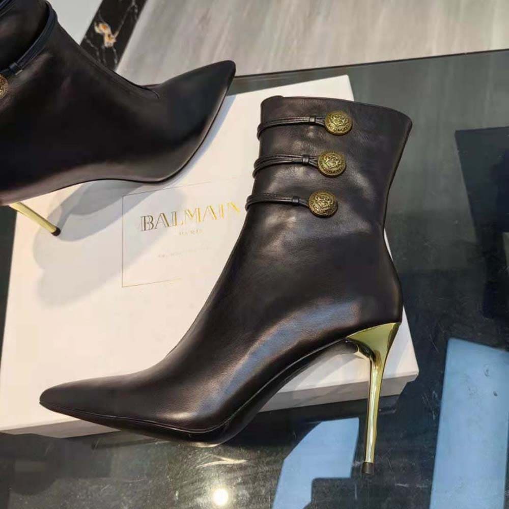 GIÀY Balmain Women Alma Leather Ankle Boots in Smooth Leather-Black