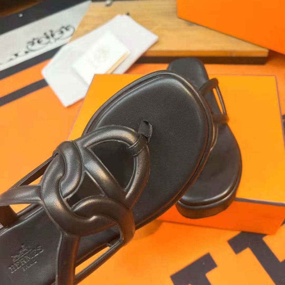 GIÀY Hermes Women Gipsy Sandal in Nappa Leather-Black