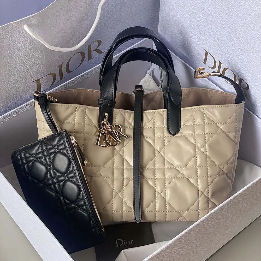 TÚI Dior Toujours màu đen Macrocannage Calfskin cỡ trung