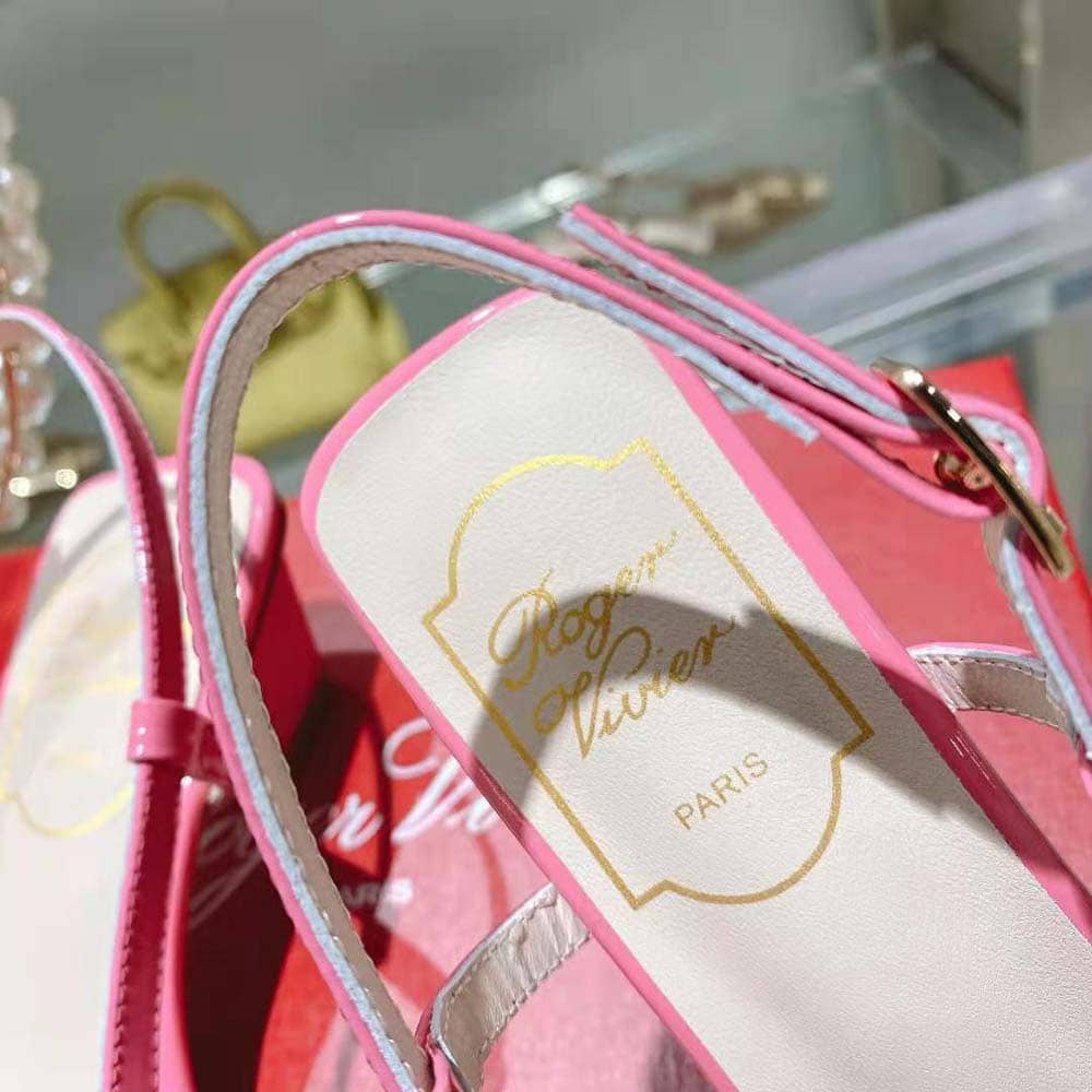 GIÀY Roger Vivier Women Belle Vivier Lacquered Buckle Slingback Pumps in Fabric-Pink