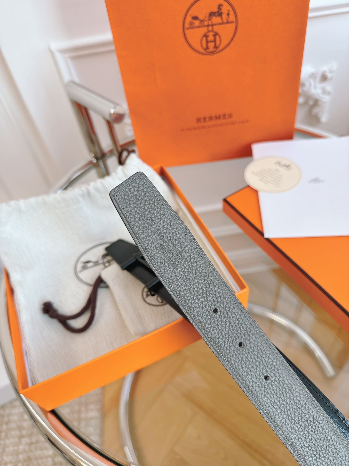 DÂY LƯNG HERMES H BROWN Togo leather hai mặt khóa bạc