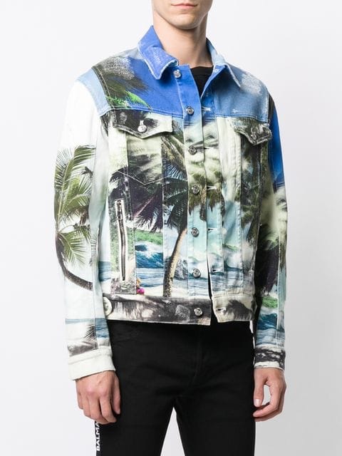 ÁO BALMAIN PALM TREE PRINT DENIM JACKET