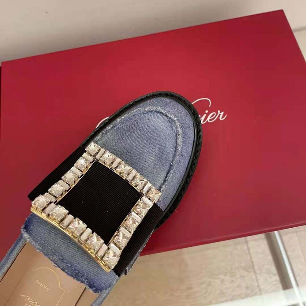 GIÀY Roger Vivier Women Viv’ Rangers Strass Buckle Loafers in Denim