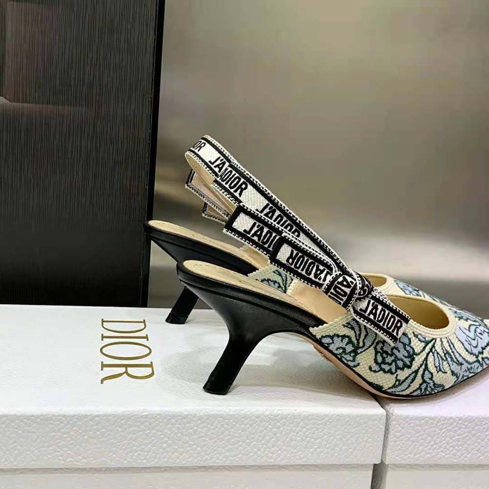 GIÀY Dior Women J’Adior Slingback Pump Duck Blue Dior Brocart Embroidered Cotton