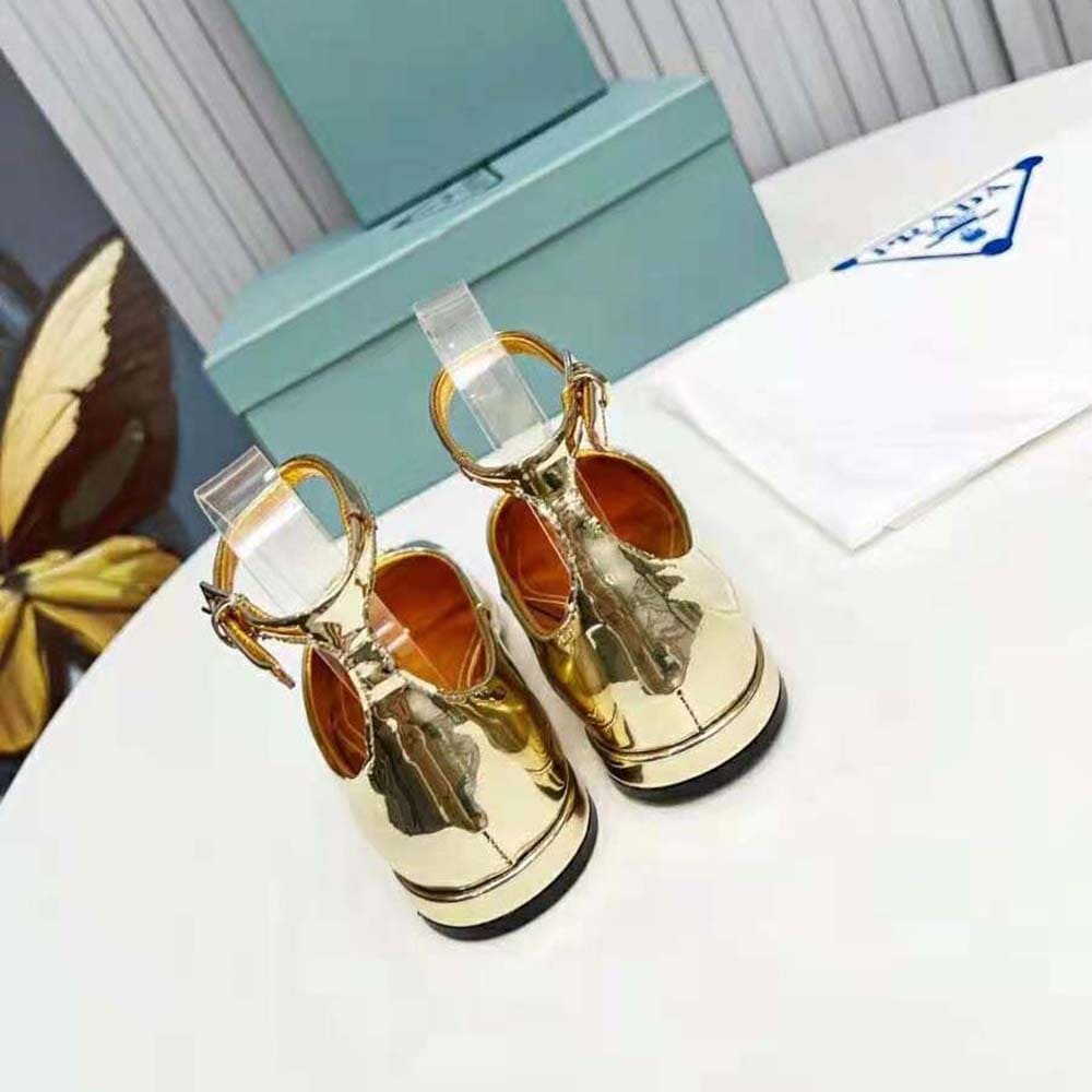 GIÀY Prada Women Patent Leather Ballerinas-Gold