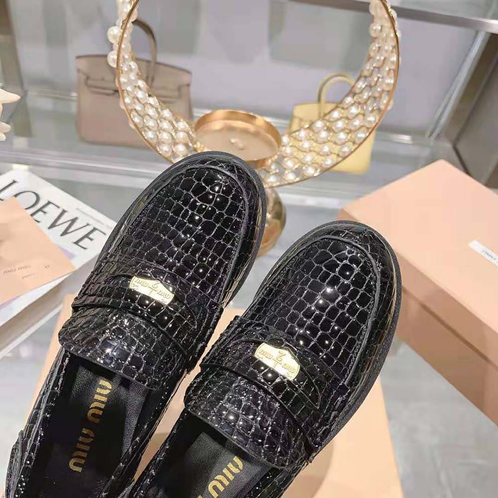 GIÀY Miu Miu Women Croco-print Leather Penny Loafers