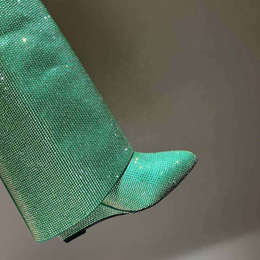 GIÀY Givenchy Women Shark Lock Boots in Satin with Strass-Green