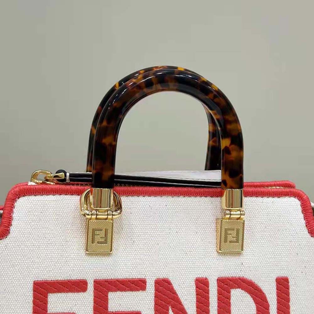 TÚI Fendi Women By The Way Mini Beige Canvas Small Boston Bag
