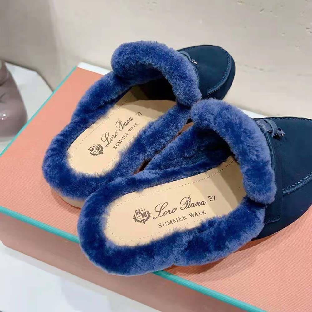 GIÀY Loro Piana Unisex Charms Walk Babouche Loafers-Navy