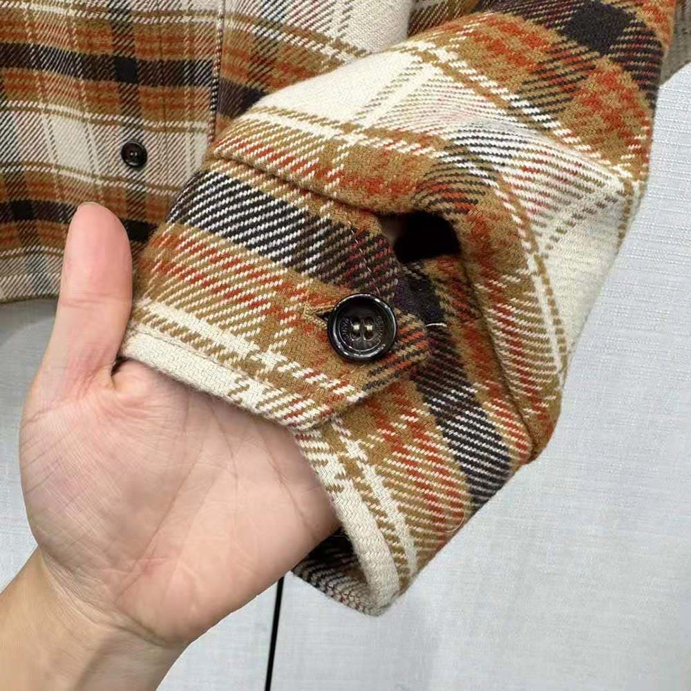 ÁO Celine Hooded Overshirt in Checked Wool