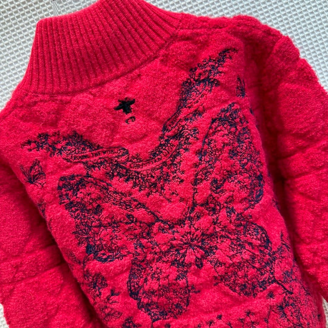 ÁO DIOR Zipped Butterfly Sewing Red Sweater