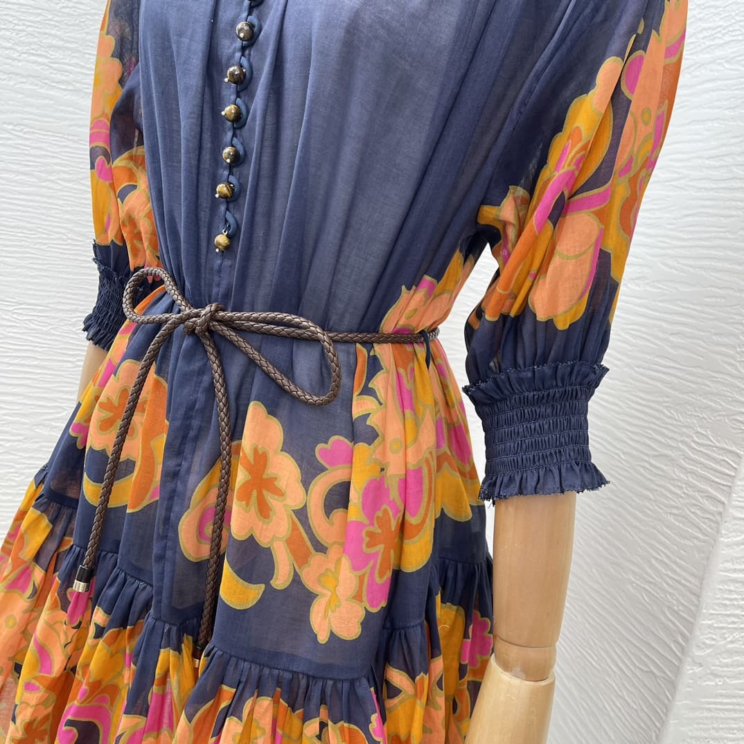 VÁY ZIMMERMANN Navy Blue Lanma Position Print Half Sleeve Mini Dress High Classy