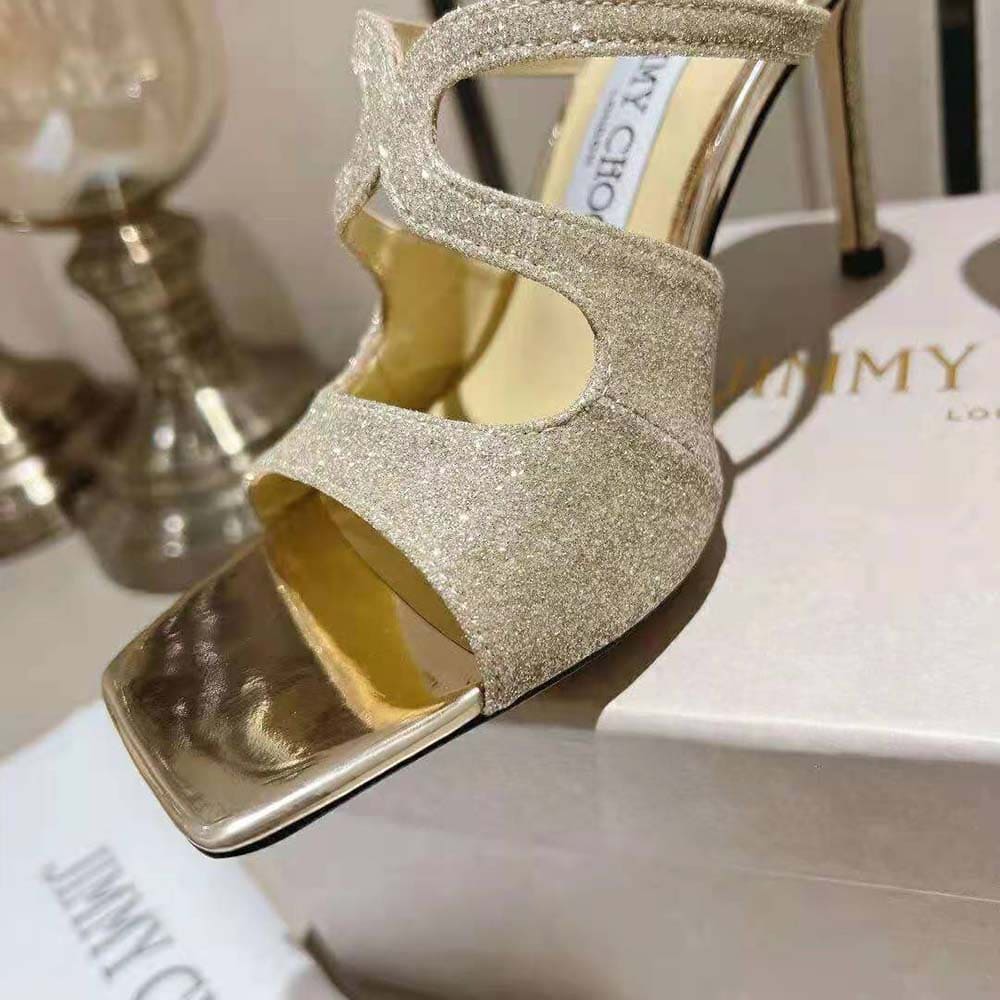 GIÀY Jimmy Choo Women Anise 95 Platinum Ice Dusty Glitter Mules