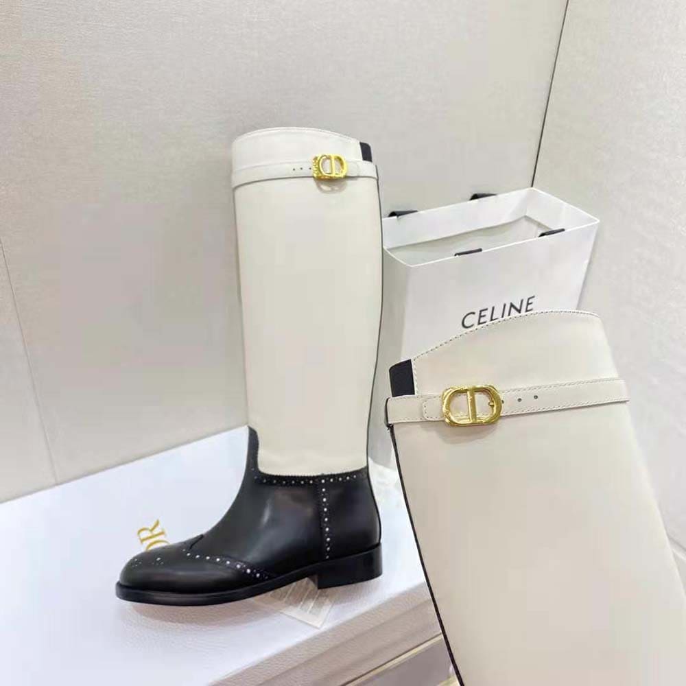 GIÀY Dior Women Empreinte Boot Black and White Perforated Calfskin