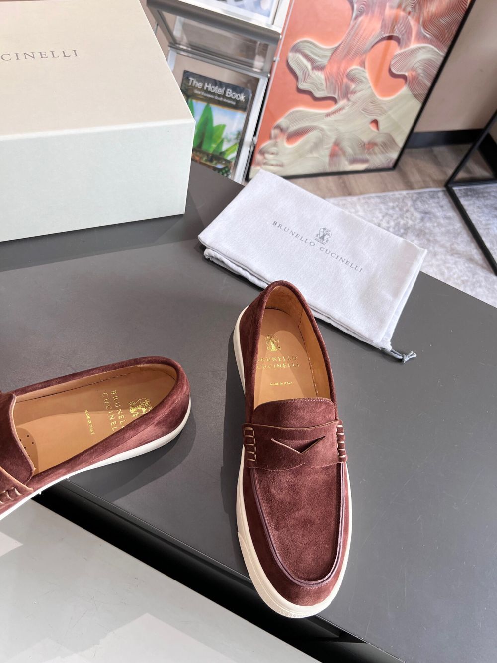 GIÀY BRUNELLO CUCINELLI Suede Burgundy loafer shoes