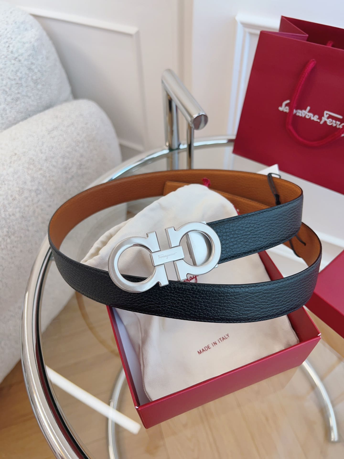 DÂY LƯNG Salvatore Ferragamo Adjustable Gancini Belt Khóa bạc